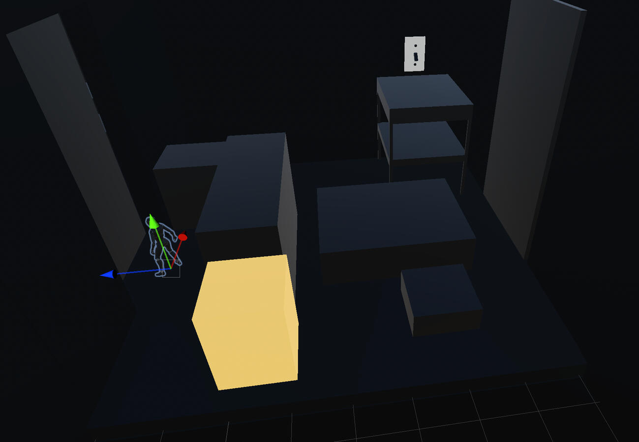 This is a very early graybox for the hallway. We were still experimenting with certain mechanics, such as the push-pull.