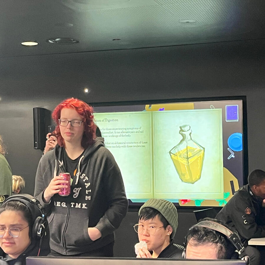 A playtest at Pratt Institute with Gaia's Brewery on the big screen! Students got the chance to play through the finished game.