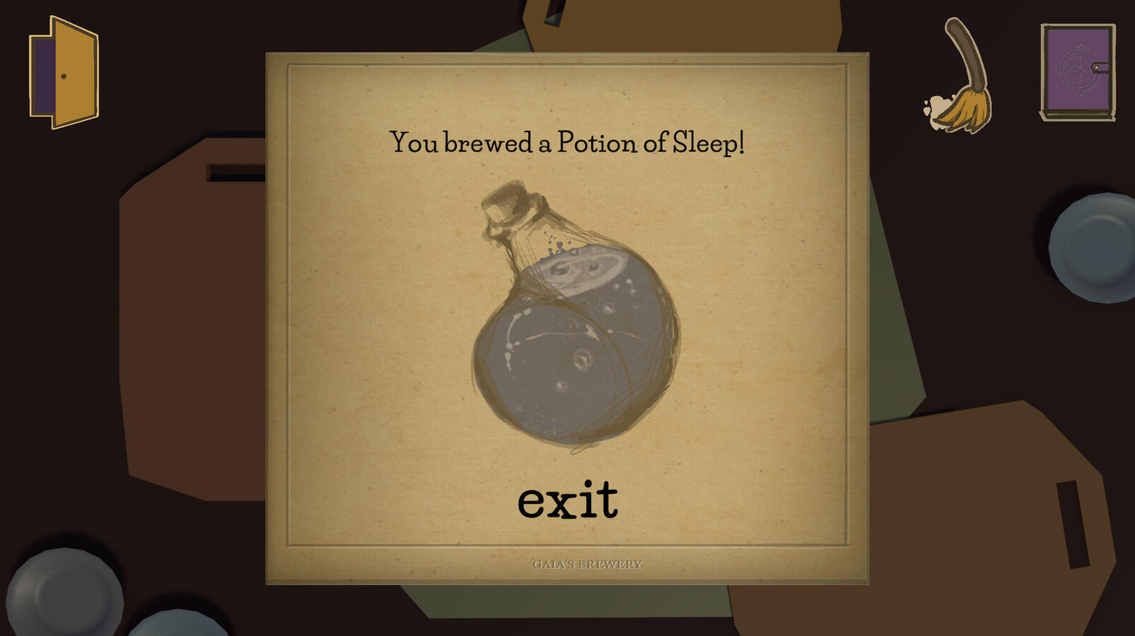 In game UI design. I wanted the UI to look like pieces of paper because in our character design we decided that Emaline had received a notebook from her aunt, which is why it has "Gaia's Brewery" embossed on the bottom.