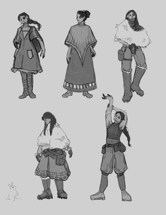 Second iteration of thumbnail sketches. I decided to focus on the young woman from my initial thumbnails.