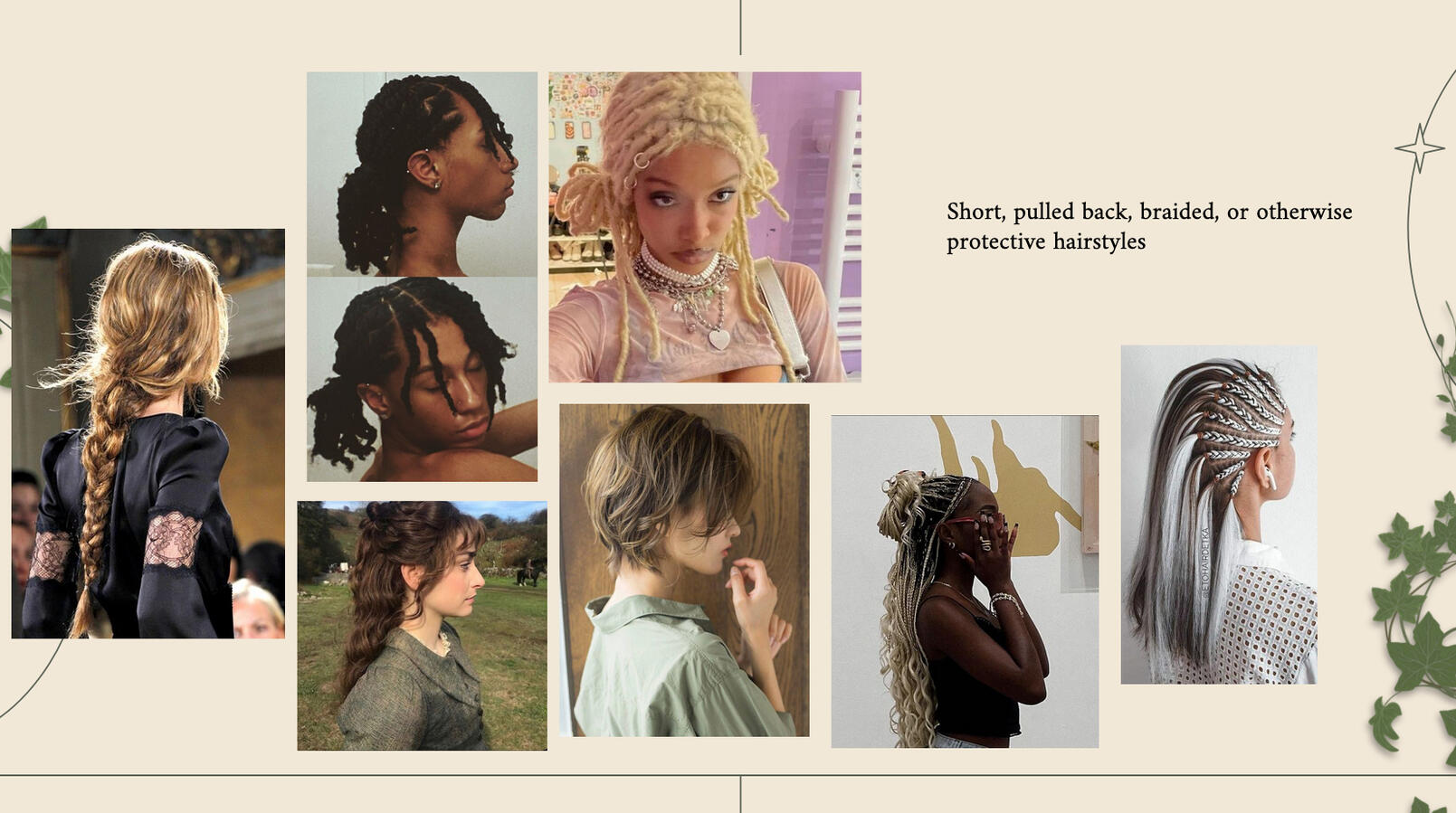 Reference images for my character's hairstyle.