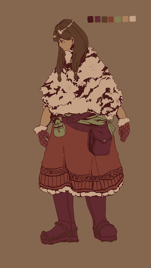 I decided to stick with the original outfit design. This is early color-blocking when I was still messing with some proportions and details.