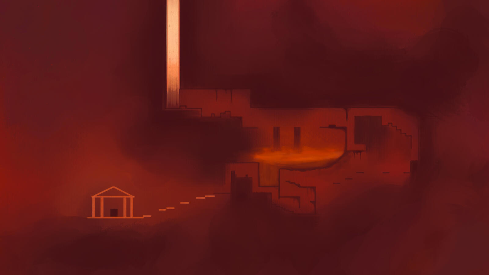 Level two background. As level two is about the descent into the Underworld, I decided a red gradient would be appropriate in this scenario. I wanted this level to feel less open and more cave-like.