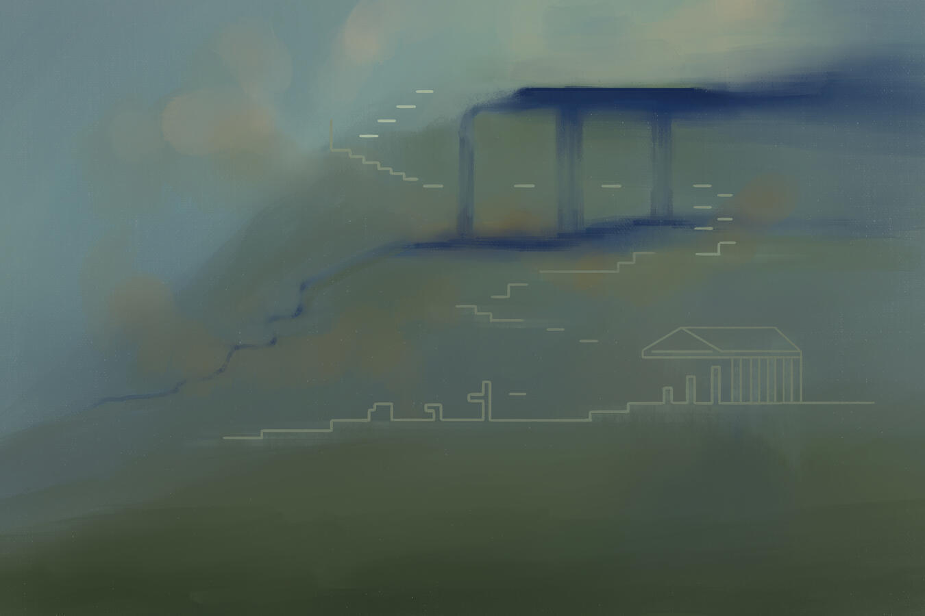 Background for level one. I decided on a painterly gradient that slowly gets lighter the closer you get to the peak of the mountain.